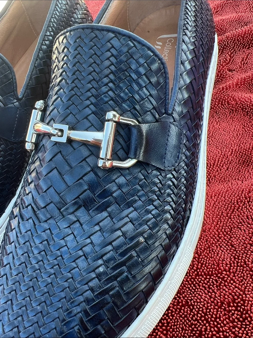 Men's Boardwalk Woven Calfskin Leather Bit Buckle Slip On Sneakers 8 Men’s